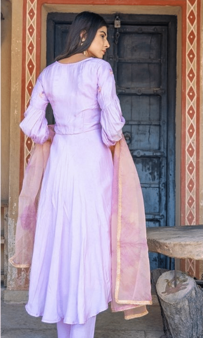 Lilac Silk Dupatta Kurta Set