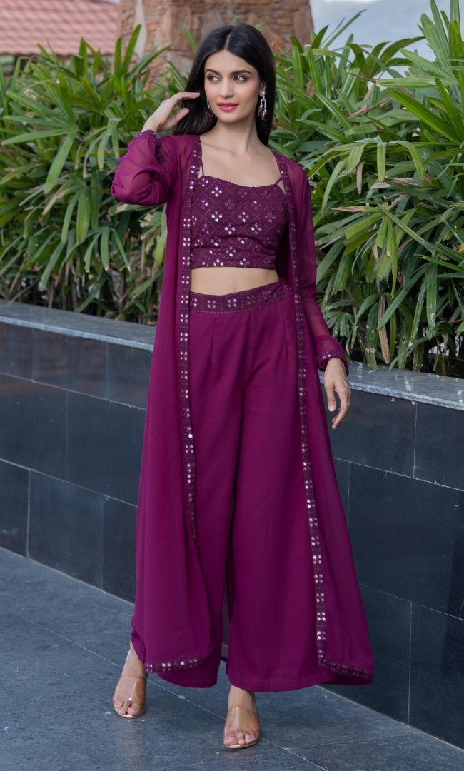 WINE CO-ORD SET WITH SHRUG