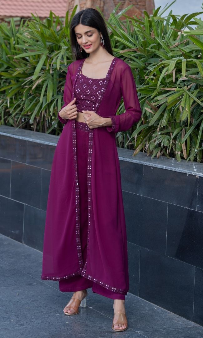 WINE CO-ORD SET WITH SHRUG