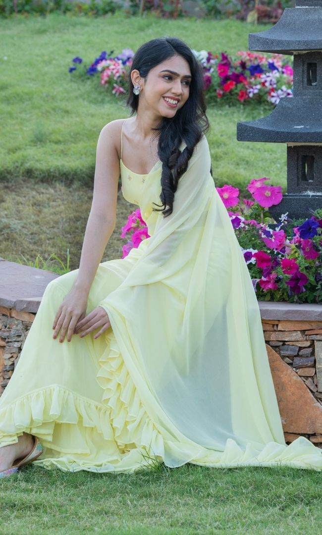LEMON YELLOW RUFFLE SHARARA SAREE