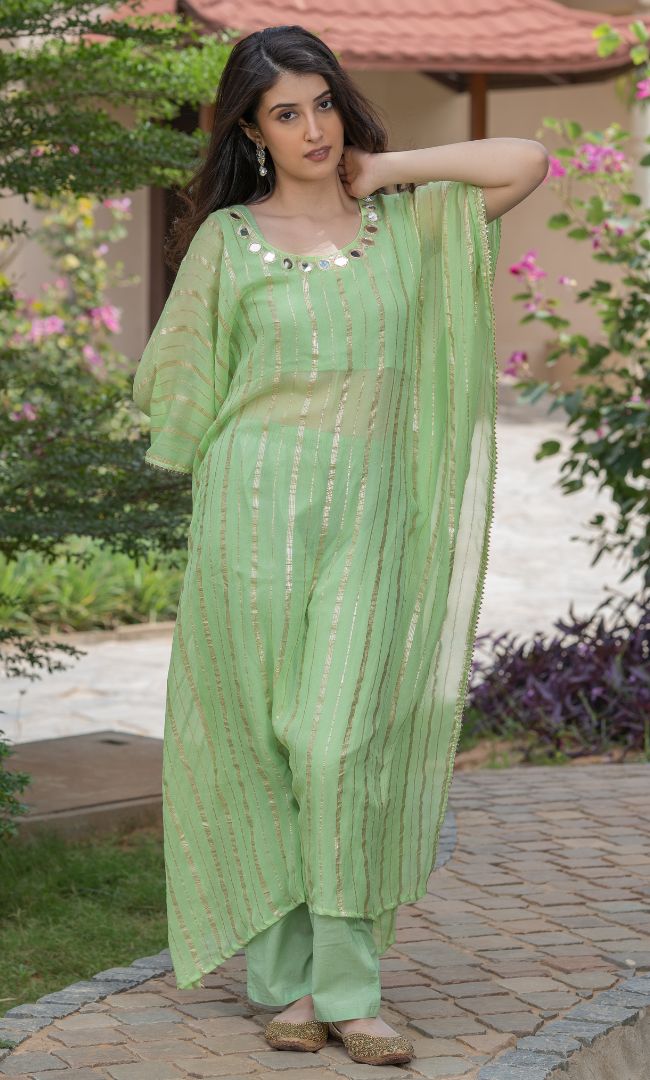 GRASSY GREEN HANDWORK KAFTAN SET