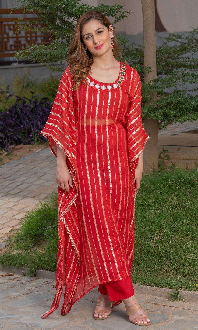 ROYAL RED HANDWORK KAFTAN
