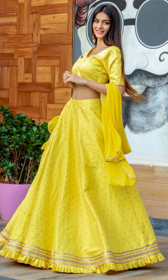 CANARY BROCADE LEHENGA SET