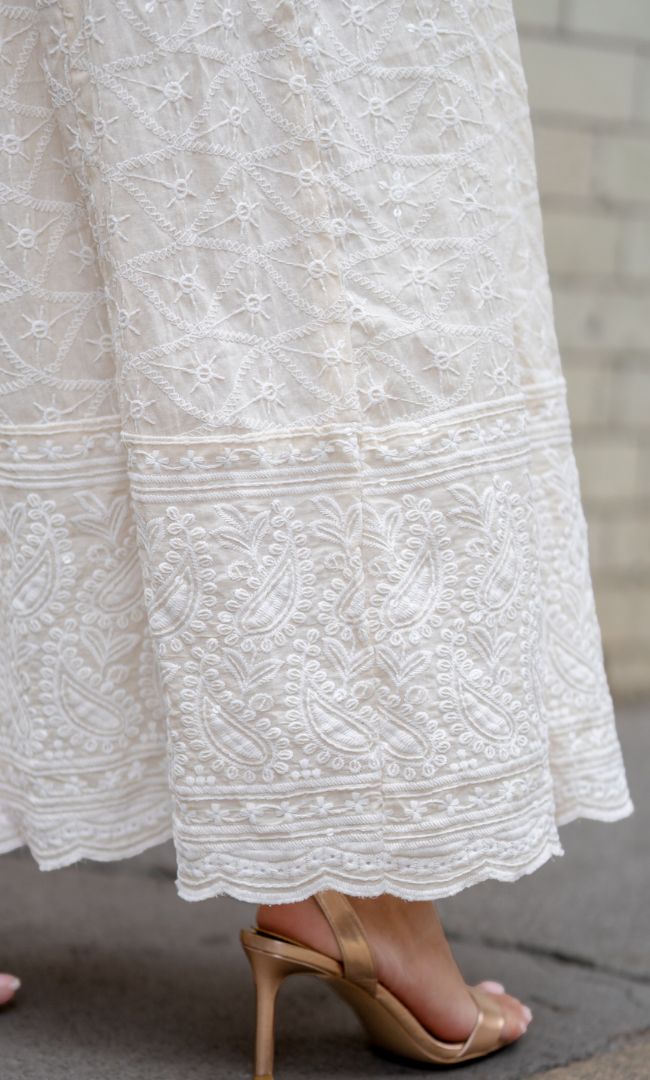 WHITE CHIKANKARI KURTA WITH PANT SET
