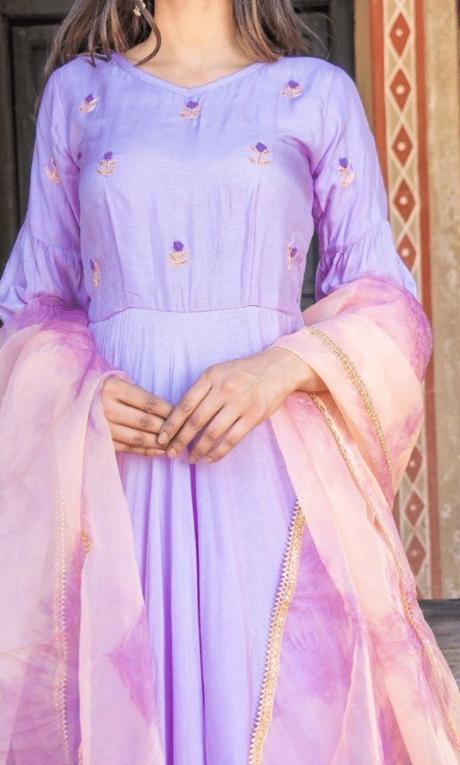 Lilac Silk Dupatta Kurta Set