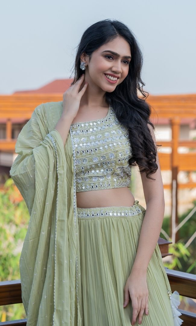 ELAICHI GREEN LEHENGA SET