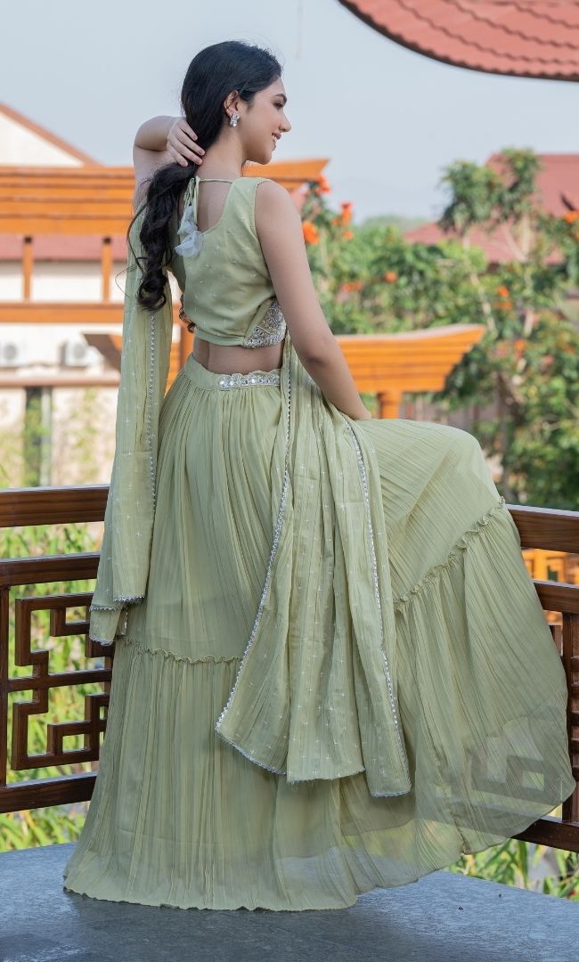 ELAICHI GREEN LEHENGA SET