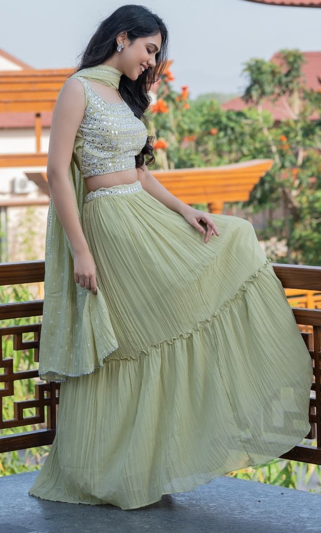 ELAICHI GREEN LEHENGA SET