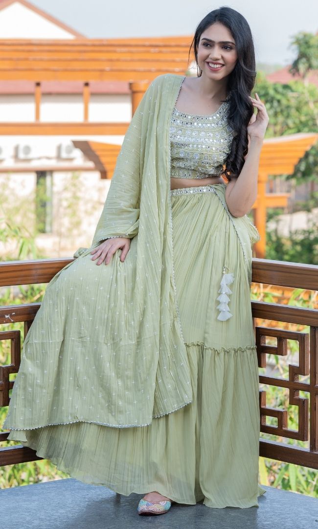 ELAICHI GREEN LEHENGA SET