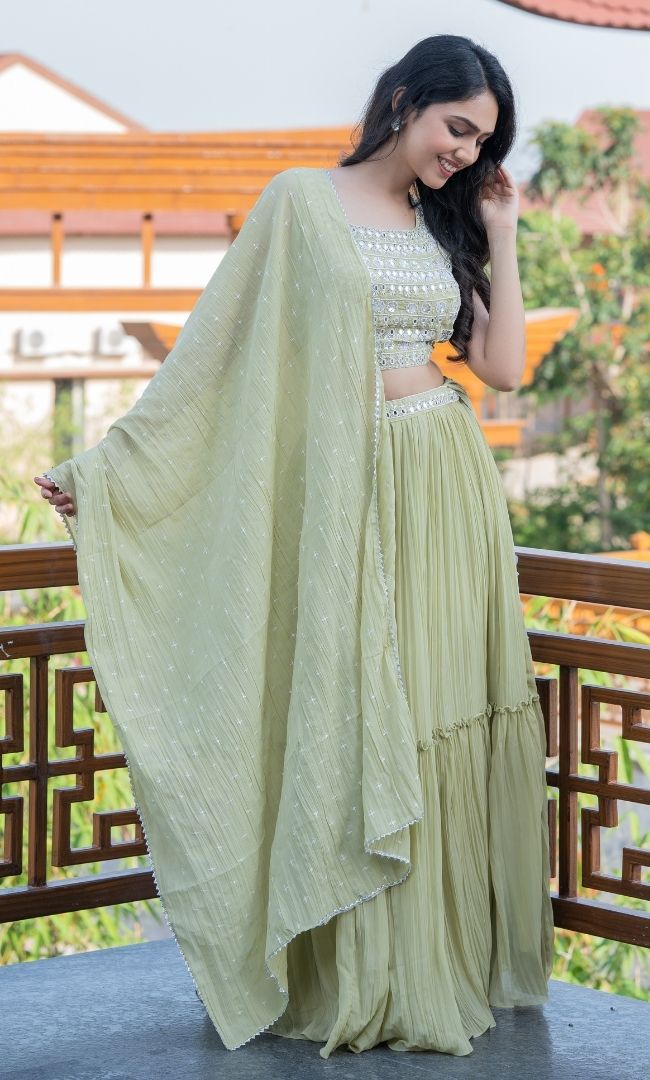 ELAICHI GREEN LEHENGA SET