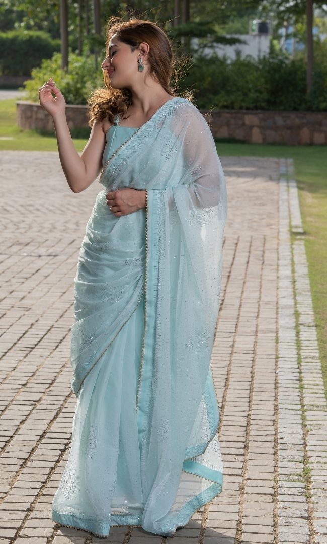 Buy OMICRON FAB Woven Bollywood Cotton Silk Blue Sarees Online @ Best Price  In India | Flipkart.com