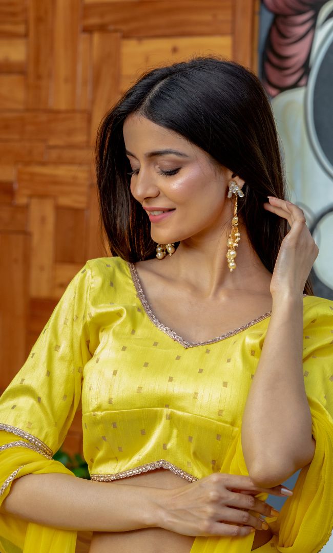 CANARY BROCADE LEHENGA SET