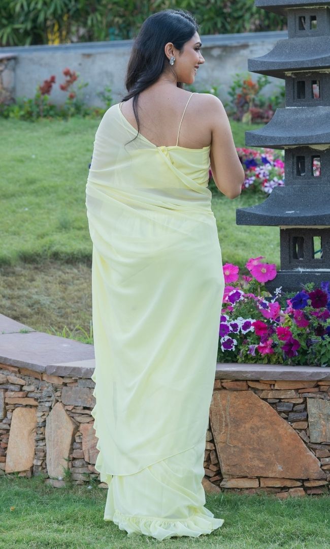 LEMON YELLOW RUFFLE SHARARA SAREE