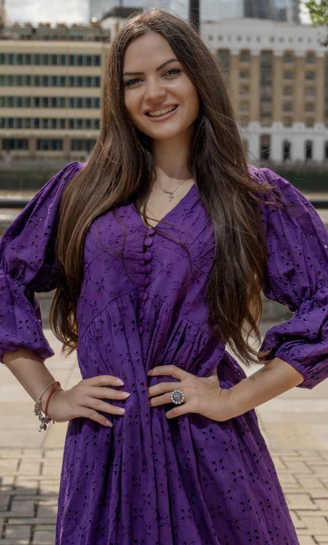 STYLISH VIOLET SCHIFFLI DRESS