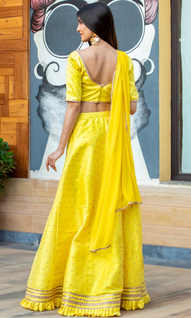 CANARY BROCADE LEHENGA SET