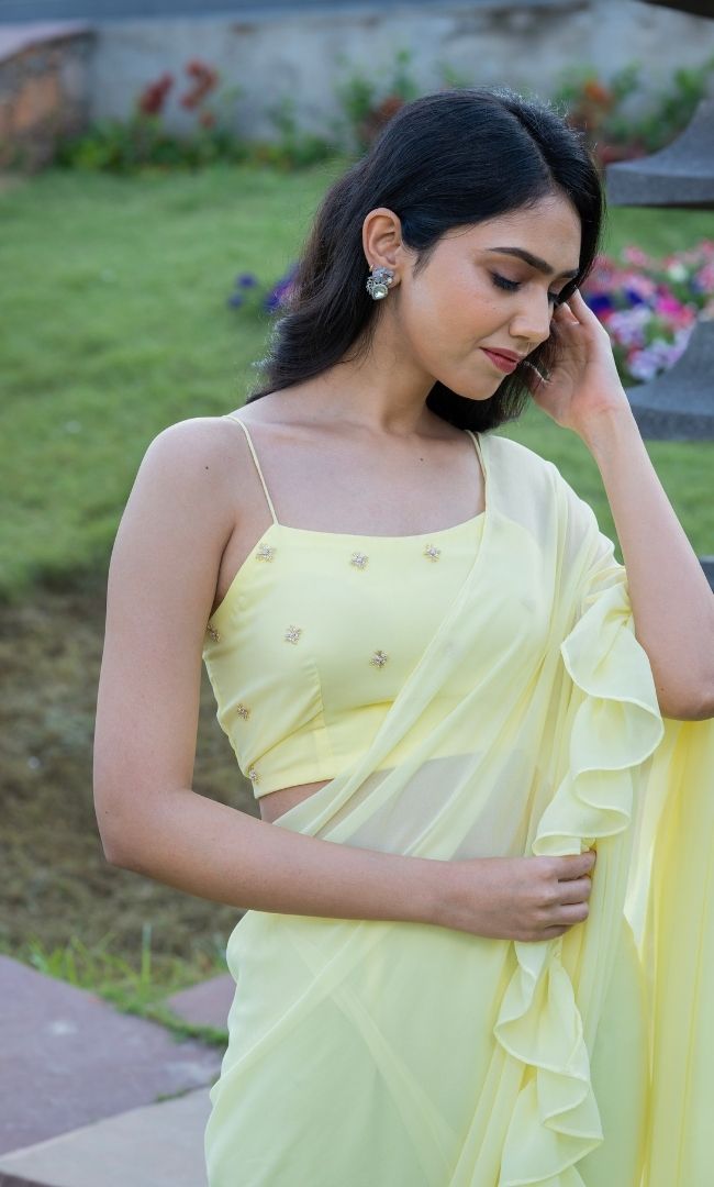 LEMON YELLOW RUFFLE SHARARA SAREE