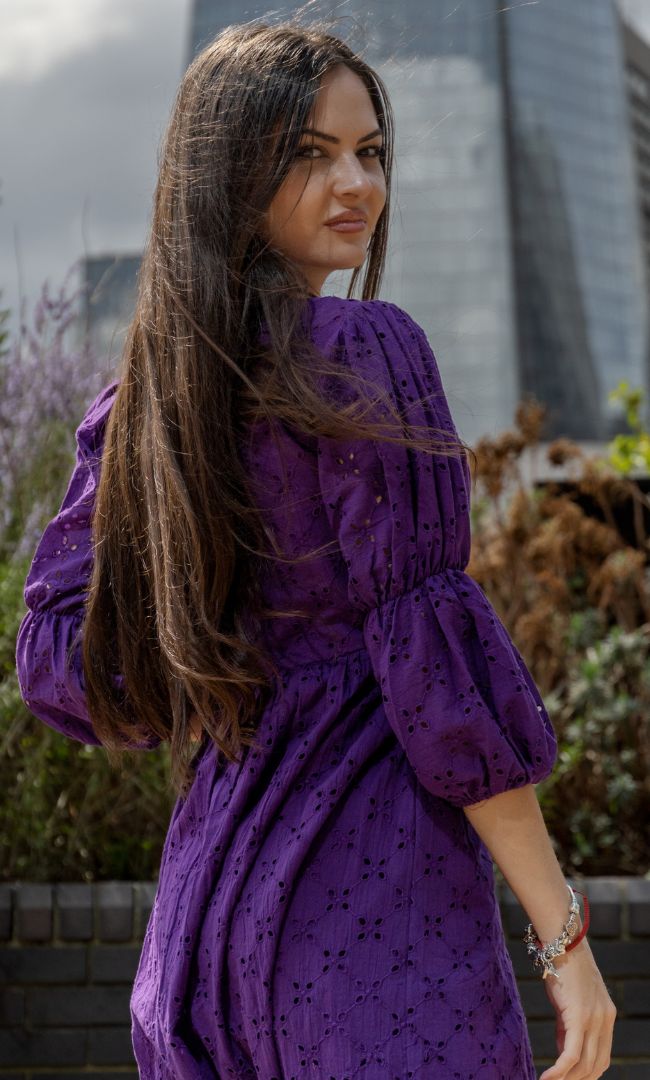 STYLISH VIOLET SCHIFFLI DRESS