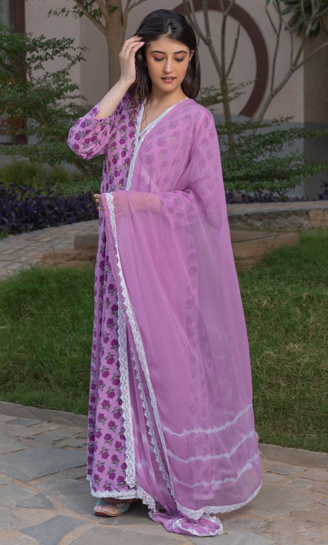 VIOLET FLORAL ANGRAKHA SET