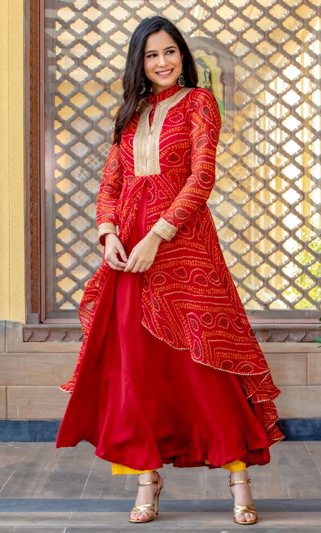 BARN RED CHUNARI ANARKALI SET