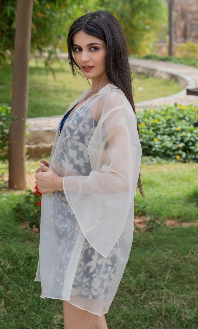 NAVY BLUE FLORAL SHRUG SET