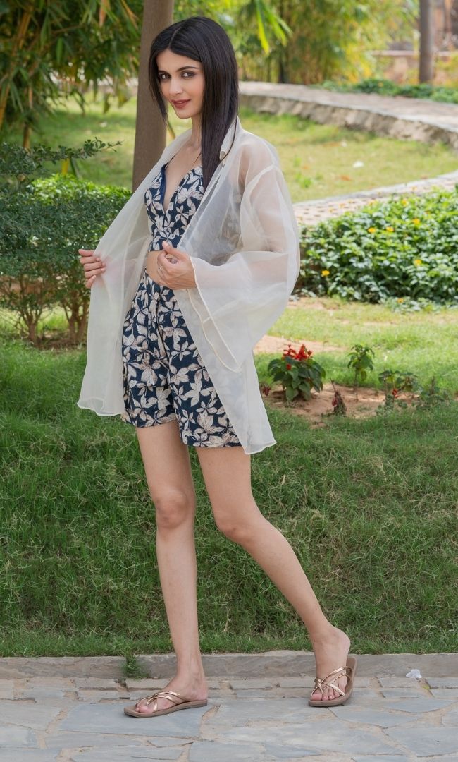 NAVY BLUE FLORAL SHRUG SET
