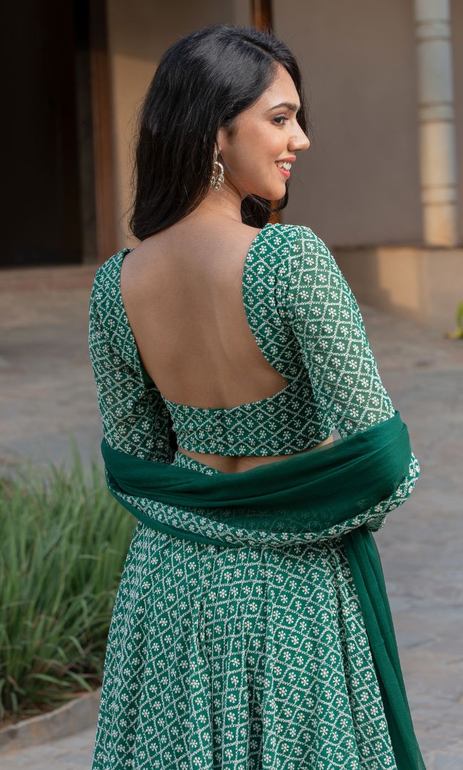 FOREST GREEN CHIKANAKRI LEHENGA SET