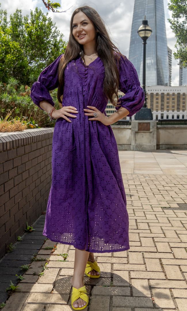 STYLISH VIOLET SCHIFFLI DRESS