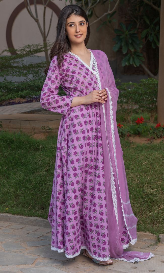 VIOLET FLORAL ANGRAKHA SET