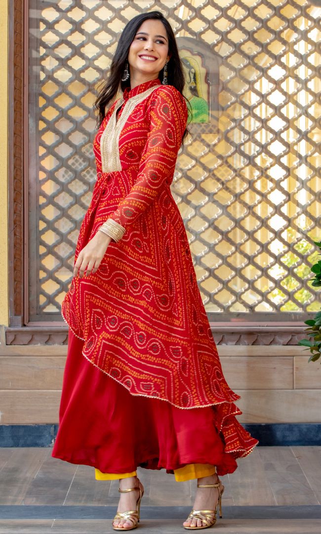 BARN RED CHUNARI ANARKALI SET