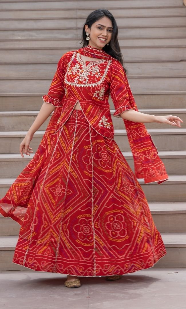 ROYAL RED BANDHANI LEHENGA SET