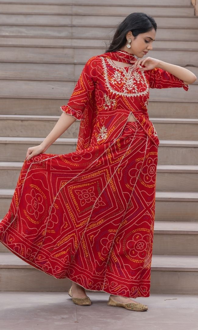 ROYAL RED BANDHANI LEHENGA SET