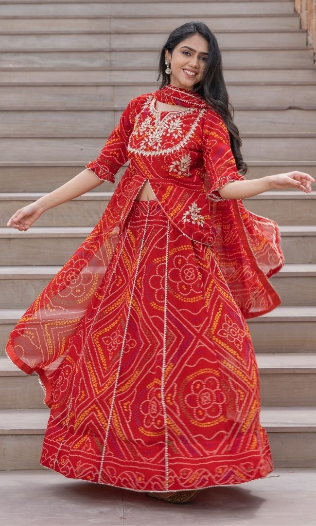 ROYAL RED BANDHANI LEHENGA SET