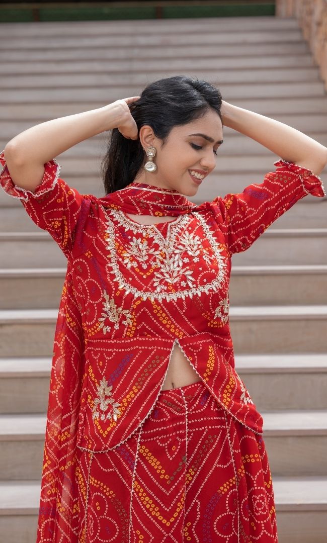 ROYAL RED BANDHANI LEHENGA SET