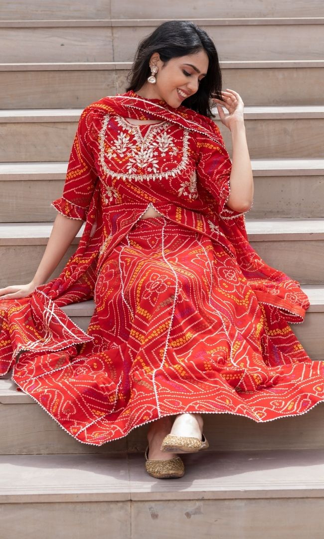 ROYAL RED BANDHANI LEHENGA SET
