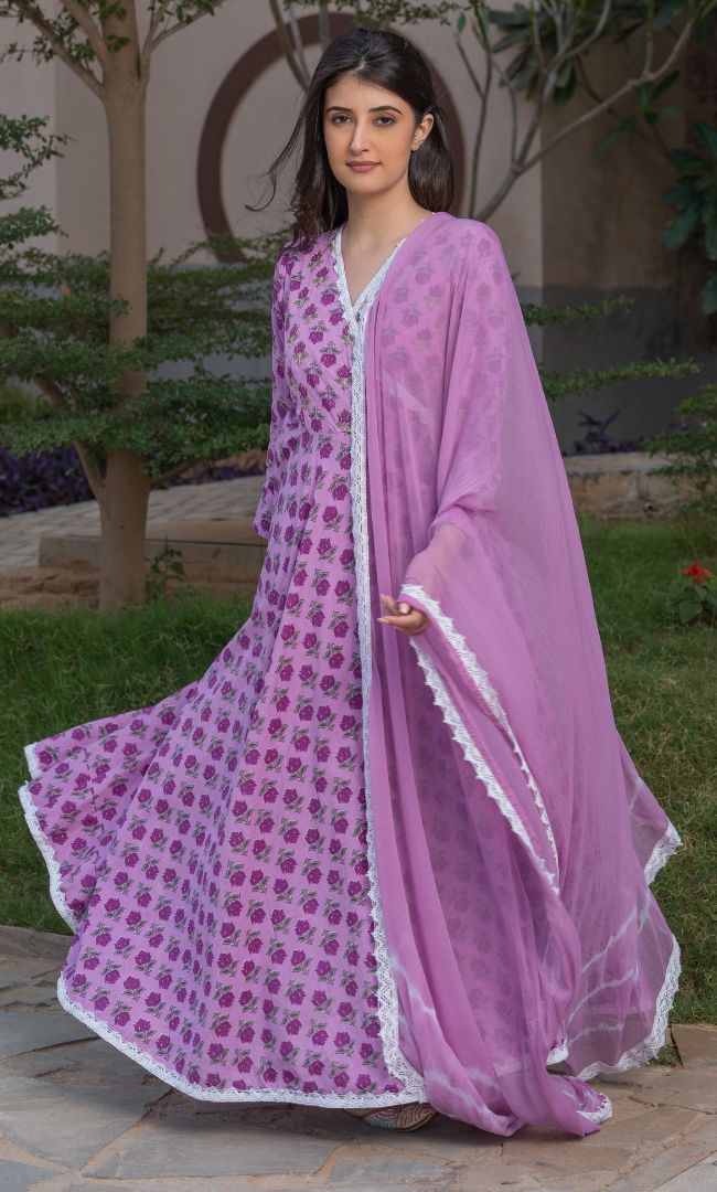 VIOLET FLORAL ANGRAKHA SET