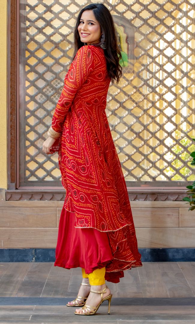 BARN RED CHUNARI ANARKALI SET