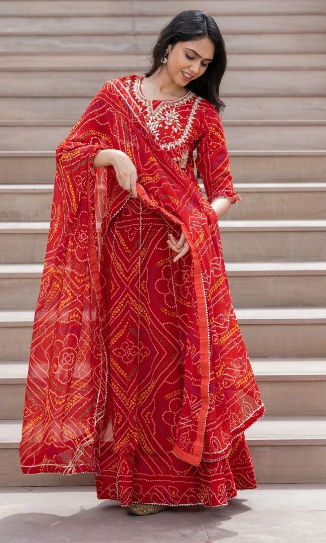 ROYAL RED BANDHANI LEHENGA SET