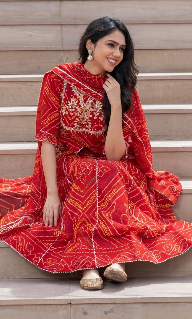 ROYAL RED BANDHANI LEHENGA SET