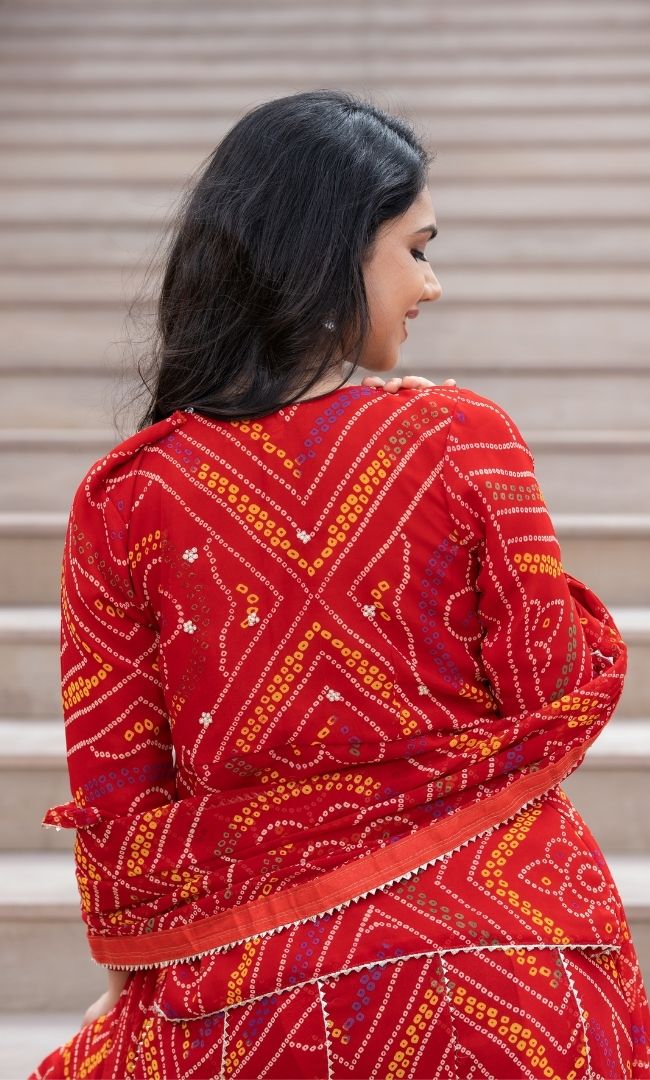 ROYAL RED BANDHANI LEHENGA SET