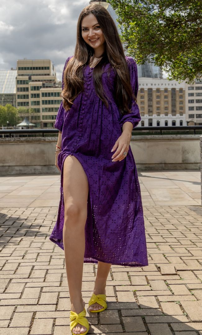 STYLISH VIOLET SCHIFFLI DRESS