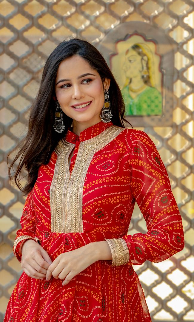 BARN RED CHUNARI ANARKALI SET