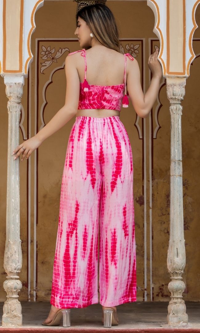 PINK SHIBORI CROP TOP TROUSERS SET