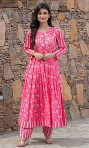 ROSE PINK PRINTED KURTA WITH PANT SET