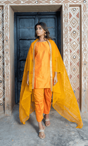 Mustard Short Kurta Pant & Cape 3pc Set