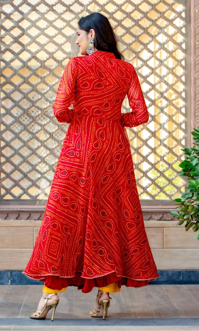 BARN RED CHUNARI ANARKALI SET