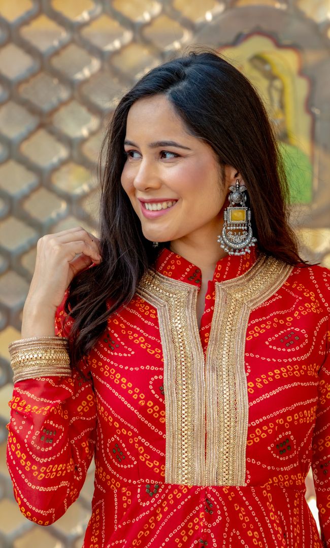 BARN RED CHUNARI ANARKALI SET
