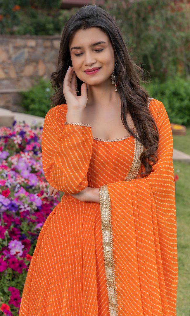 ORANGE BANDHANI ANARKALI SET