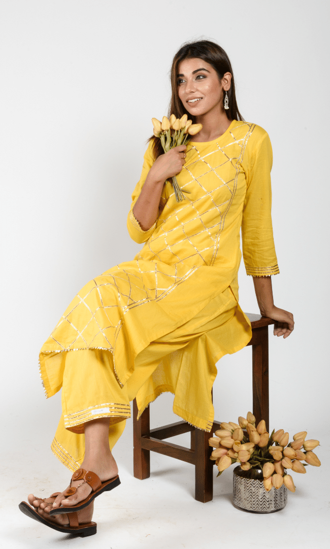Yellow Gota Work Kurta Set