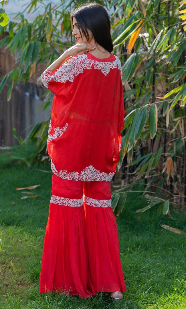 BLOOD RED HANDWORK SHARARA SET
