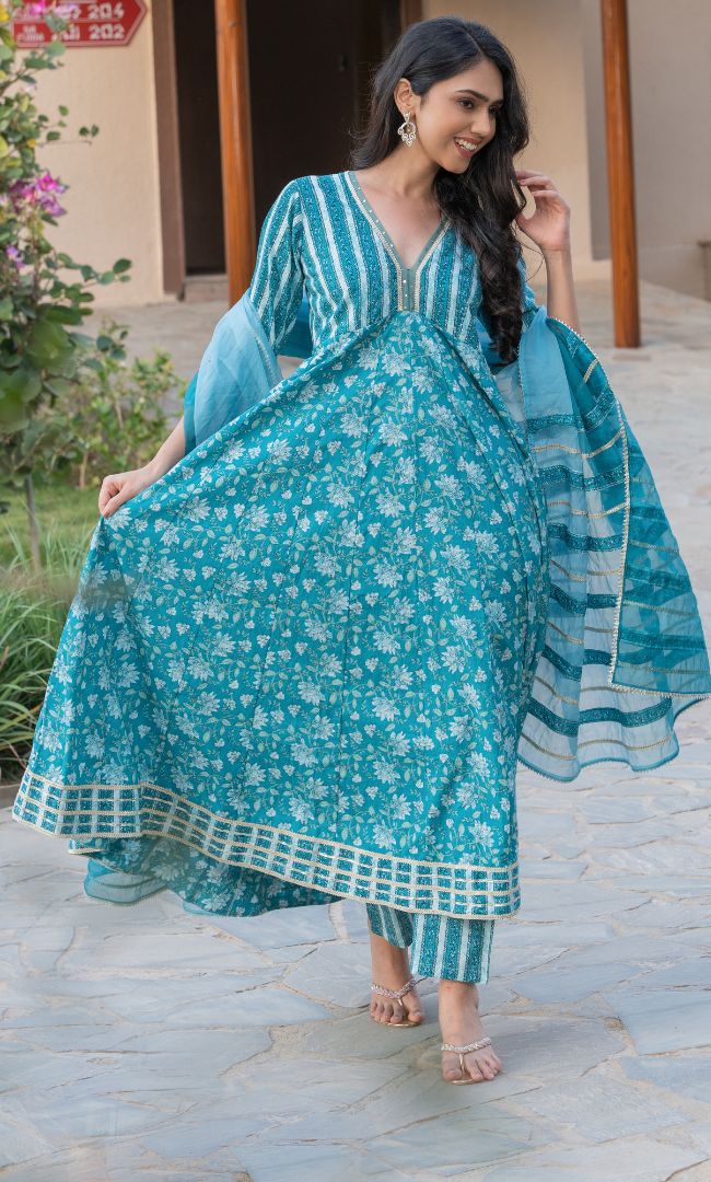 OCEAN  PRINTED ANARKALI SET